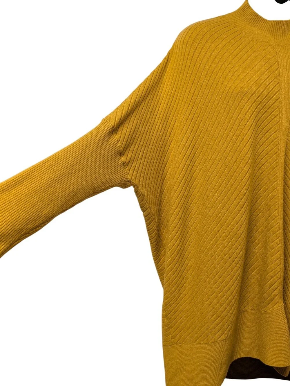Cyrus Sweater Womens Yellow Rib Knit Mock Neck Relaxed Dolman 3/4 Plus Size 1X